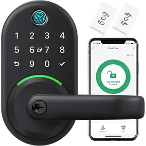 Door Handle Lock with Keypad:  Fingerprint  Knob - Keyless Entry Digital Lock for Front Door - Deadbolt with APP - Generate Passcode Remotely - DIY Installation