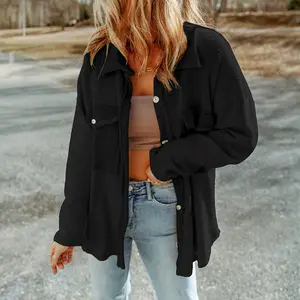 Black Contrast Flap Pockets Relaxed Shacket