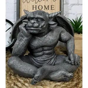 Ebros Horned Gargoyle The Dreamer Figurine Sitting Statue 6.5 Inch Long Thinker