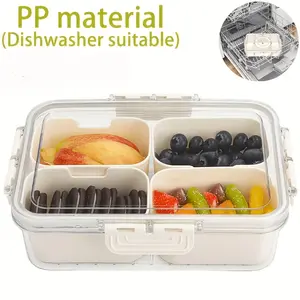 Portable Snack Tray with 4/8 Compartments, Transparent PP Material with Sealed Lid, Kitchen & Fridge Storage Box, Moisture-Proof Spice Container