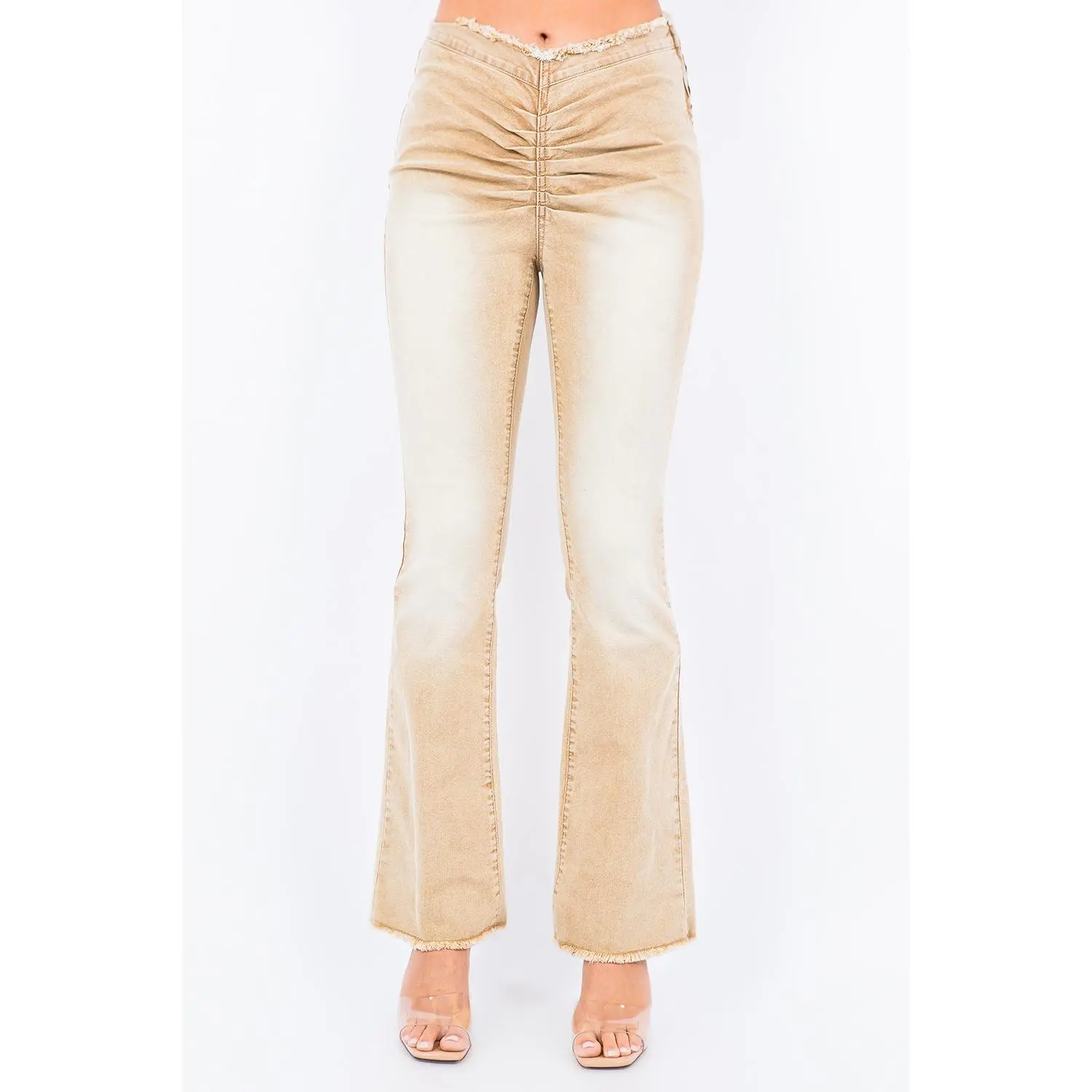 American Bazi V-Cut Ruched Flare Pants
