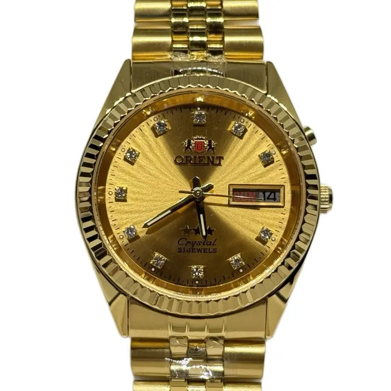 Orient Crystal 21 Jewels Men's Watch - Full Gold Sunburst Dial with Diamond-Style Markers & Japanese Automatic Movement