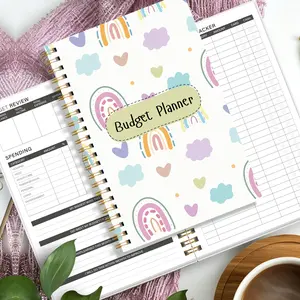 A5 Spiral Bound Budget Book, Cute Rainbow Cloud Cover, Pastel Style Financial Accounting Notebook, 12-Month Annual Monthly Expense Planner