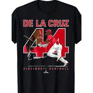 Cincinnati Baseball Graphic T-Shirt - Soft and Breathable Cotton, Black with Red and White Player Design, Comfortable Fit for Sports and Casual Wear, Machine Washable, Sizes S-XXXL-3XL