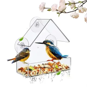 Window Bird Feeder with Strong Suction Cups Clear Acrylic Window Mount Bird Feeder for Balcony Bird Feeder House