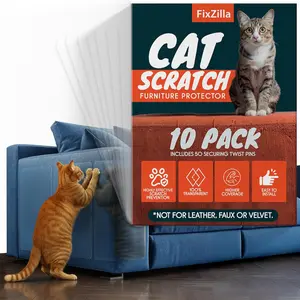 Anti Cat Scratch Furniture Protector, 10-Pack Couch Protector from Cat Claws - Heavy-Duty, Easy-to-Apply Scratching Deterrent and Shield for Sofa Corners, Walls, Doors- with 50 Twist Pins