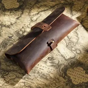 Vintage Leather Pencil Case, Multi-functional Organizer for Students and Office Workers, Perfect for Pens and Glasses