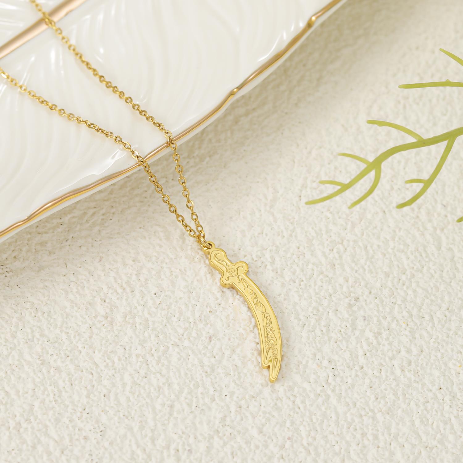 Muslim IslamSingle-Hole Knife Necklace for Men Imam High Quality Stainless Steel Arabic Sword Pendant Necklaces Ramadan Festival Gift