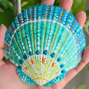 Hand Painted 5" Scallop Shell - Beachy Blue Ocean Coastal Decor with Vibrant Colors & Intricate Details for Beachy Homes