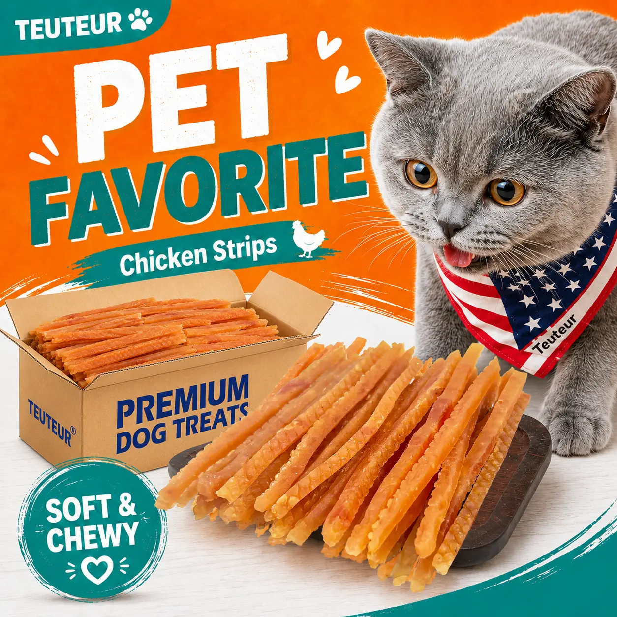 " Chicken Jerky Cat Treats, Soft Chicken Breast Strips for Kittens and Adult Cats, Oven Baked Chicken Shreds for Training Rewards, Chewy Cat Snacks with Taurine, Multivitamins and Probiotics, Easy to Portion Treats for Indoor Cats and Picky Eaters"