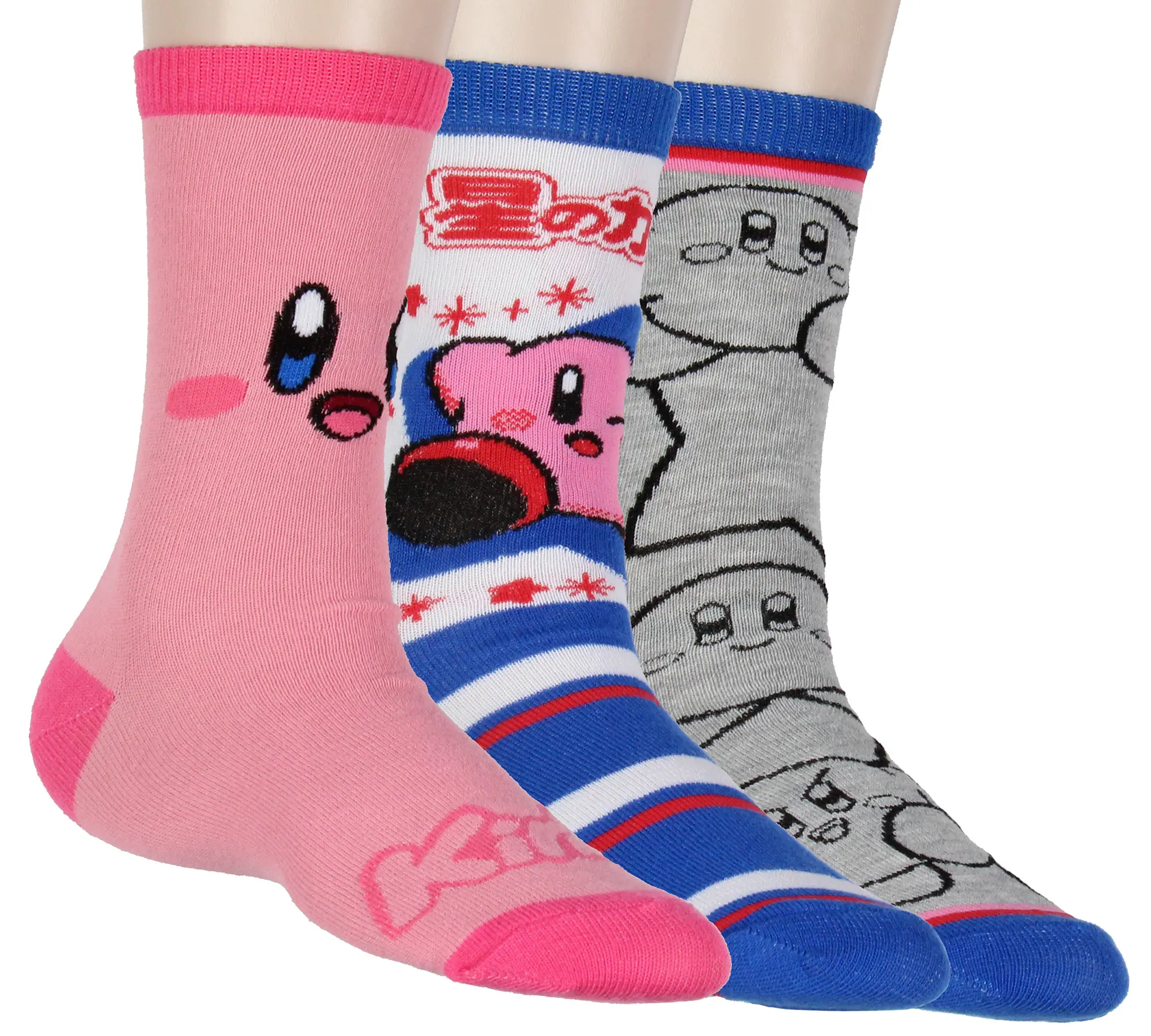 Nintendo Kirby Women's 3-Pack Character Design Adult Anime Mid-Calf Crew Socks Fits Sock Size 9-11, Cute, Vibe