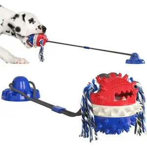 Interactive Dog Toy Aggressive Chewers, Puzzle Food Dispensing Ball Toy, Suction Cup Dog Toy Tug of War | Red, Polyester Blend, Suitable for Medium Breeds