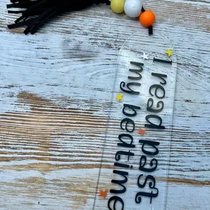 Clear Acrylic Bookmarks with Custom “I Read Past My Bedtime” Design and Ribbon