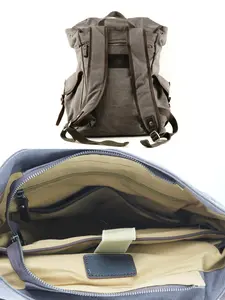 Large Canvas Backpack with Canvas Flap and Leather Trim, Multiple interior Pockets, Fits 18 inch Laptop