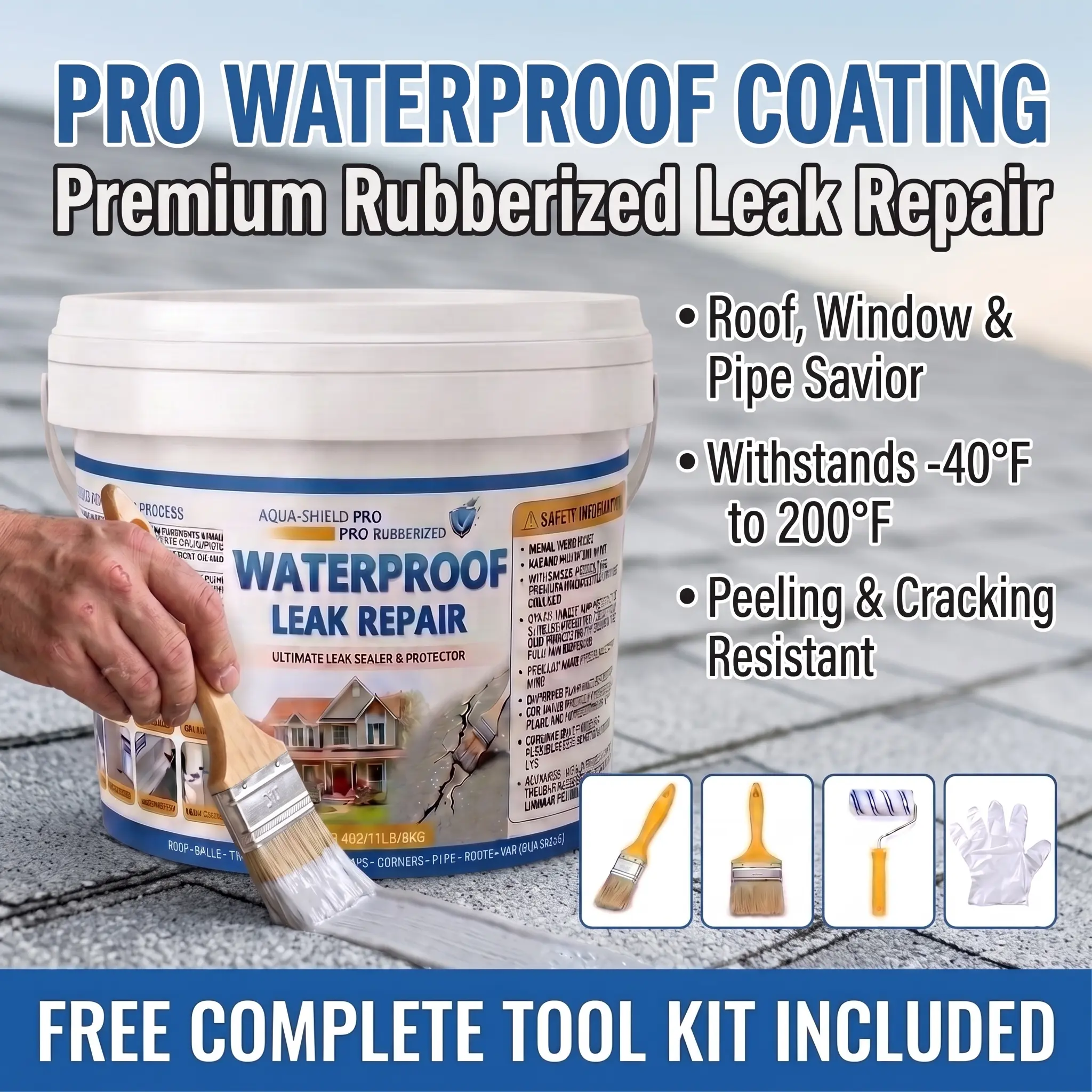Waterproof Leak Repair Glue, Gray Rubber Anti-Leakage Sealer for Roof & Basement, 1.1lb / 3.3lb. Ready to Use, Non-Toxic, Eco-Friendly & Safe. Flexible Rubber Formula Deep Into Fine Cracks, For All Types of Roofs, Basements, Walls, Corners, Floors.