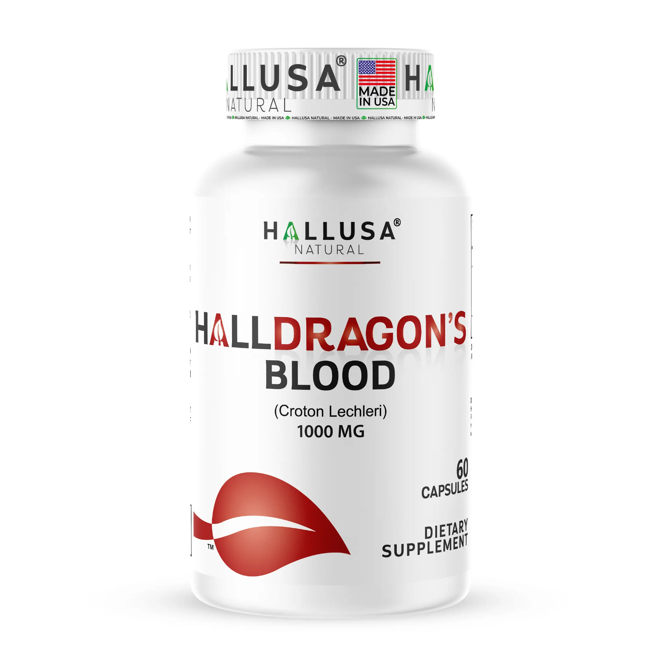 HALLUSA NATURAL Dragon's Blood Croton Lechleri 1000MG Dietary Gluten-Free Capsules - 60 Count Antioxidant Supplement for Skin, Digestive Health - Edible Herbal Formula, Sugar Free, Dairy Free