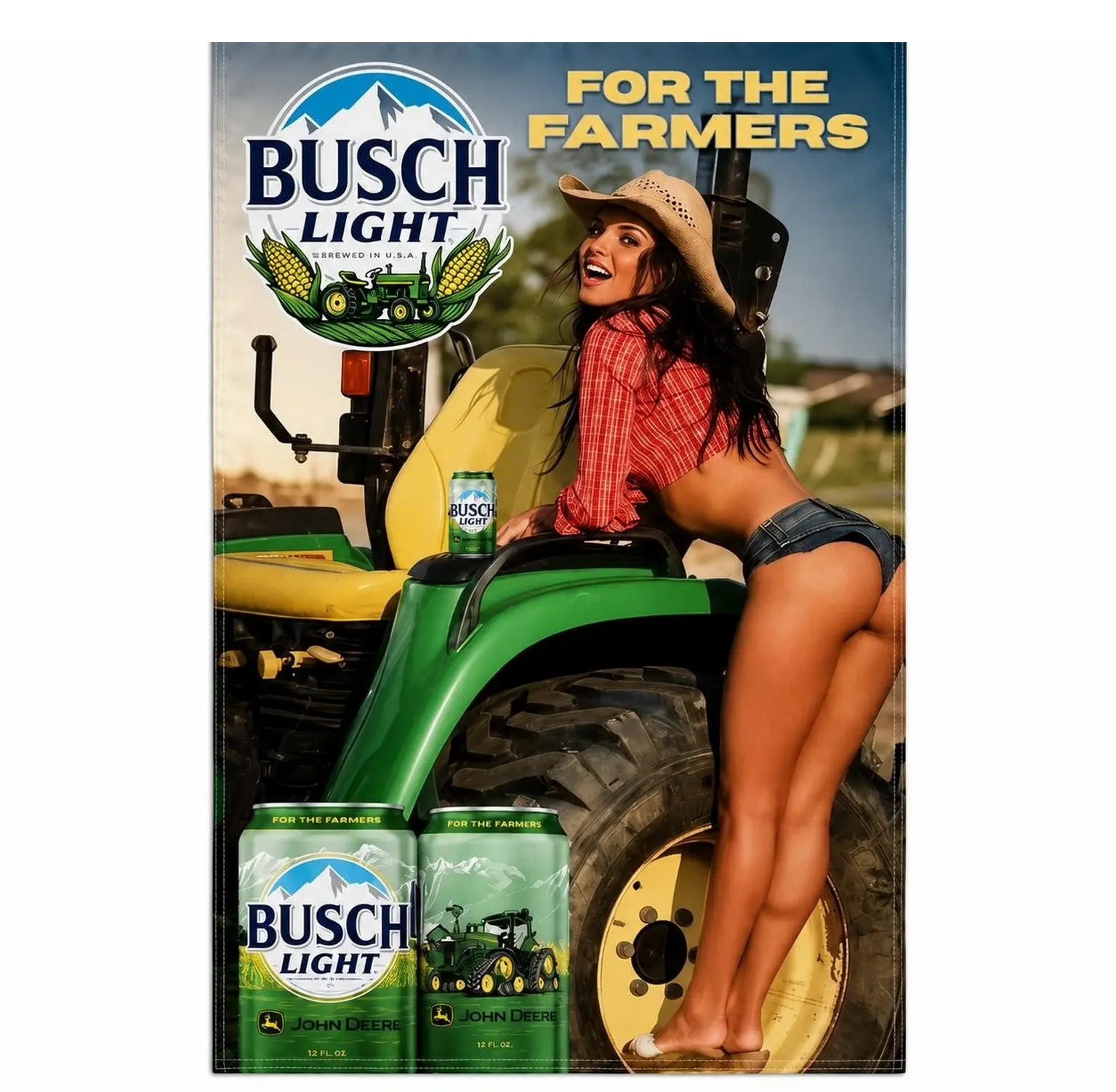 Busch Light For the Farmers Cowgirl Tractor Flag, Country Beer Wall Banner for Barn Garage Man Cave Workshop, Rustic Farm Party Backdrop, Large Vintage Agricultural Gift for Farmers, Dad, Husband, Ranchers and Beer Lovers