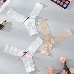 HOTCOM Women's Lace Bikini Panties 3-Pack, Sheer Lace Panty, Low Rise Sexy Sheer Thongs with Delicate Lace Trim, Hand Wash