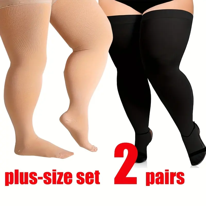 [Compression Socks] 2-Pack High-Cut Compression Socks |  Women’s 20-30mmHg for Thigh & Leg Support - Over-Knee Coverage, Wide Sizes 2XL-7XL, Beige & Black, Machine Washable for Workout