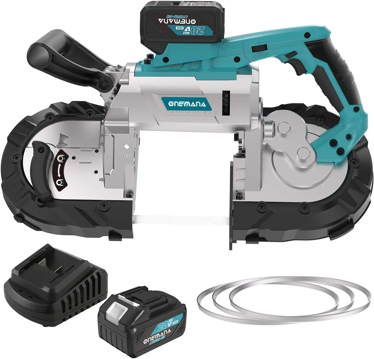 5 inch Cordless BandSaw，20V Cutting Capacity Brushless Metal Band Saw,Not Hot Sparks, Portable BandSaw for Deep Cut with 6 Speeds Adjustable（ Battery Included）