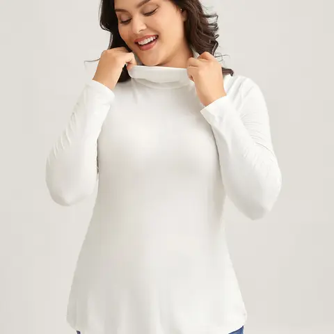 BloomChic Supersoft Essentials Solid Funnel Neck Knit T-Shirt 【M-6XL】