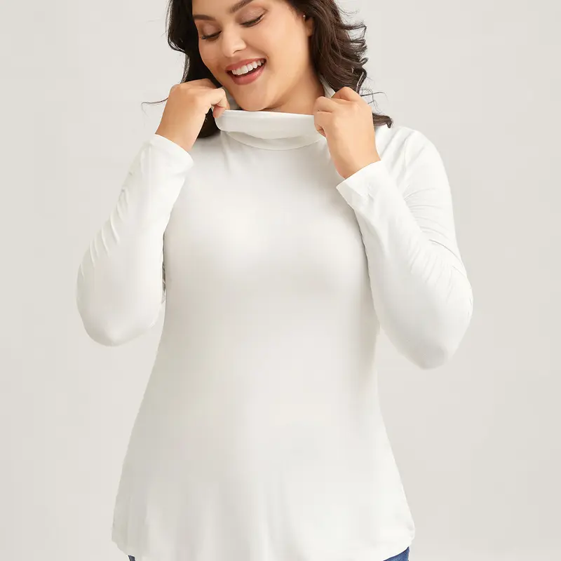 BloomChic Supersoft Essentials Solid Funnel Neck Knit T-Shirt 【M-6XL】