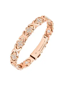 Women's Pure Copper Four-Leaf Clover Bracelet Watch Band, Magnetic Hand Chain with Strong 3500 Gauss Magnet, Elegant Design