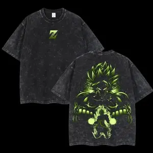 Retro Vintage Limited Broly DragonB Anime ,  Washed Tee Unisex Heavyweight Cotton Tshirt, Menswear Casual Streetwear Top Tropical