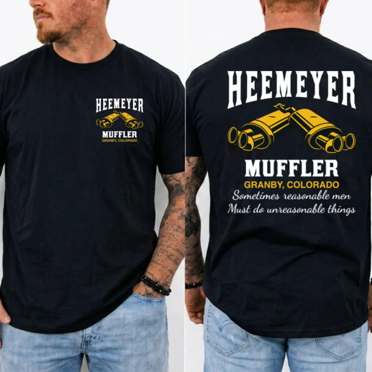 HEEMEYER MUFFLER T SHIRT, Unisex Cotton Tee, Legendary Marvin Heemeyer Tribute Bulldozer
