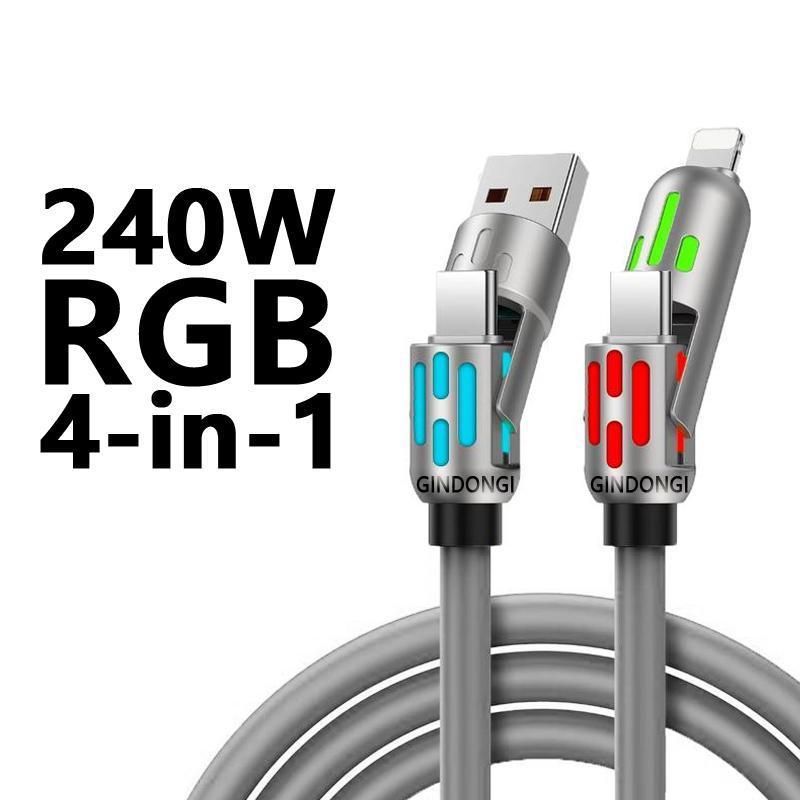 4 in 1 Multi-Function USB Charging Cable - MAX Fast Charging/Charger Cable, Multi-Function Charger for Fast Charging And Data Transfer with USB A + Type C, for Iphone Ipad, Samsung Galaxy Macbook Ipad Tablet,  Smartphone Cellphone Etc.