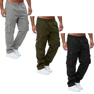 Men’s all-season casual fashion cargo straight pants with multiple pockets, loose fit; suitable for outdoor activities, sports, and workouts; 3-pack fitness pants