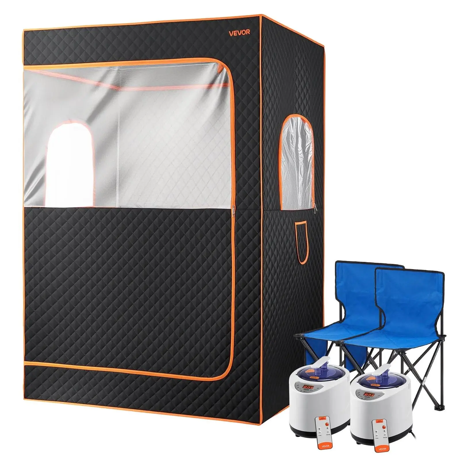 【summerfinds】VEVOR Upgraded Portable Steam Sauna for Home, Summervibes,Summervibes, 2 Person Full Body Home Spa Tent with Steamer & 2 Foldable Chairs & Remote & 2 Essential Oil Boxes,Heavy-Duty Stainless Steel Frame Sauna Box, (Black)