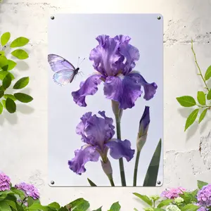 Violet Iris Butterfly Metal Wall Art Decor | Realistic Purple Floral Print, Durable Aluminum Modern Painting  High-Quality Waterproof & Easy to Install for Living Room, Bedroom, Office Decoration