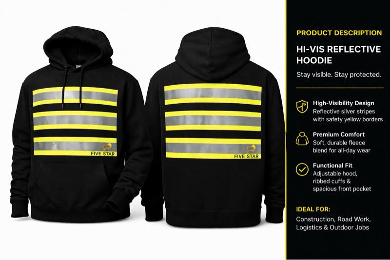 Five Star High-Vis Hoodie with Reflective Stripes for Enhanced Visibility Top Menswear Clothes