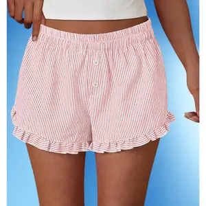 Womens Boxer Shorts Y2K Ruffle Pajama 2026 Summer Spring Lounge Sleep Striped Casual Beach  Bottoms Pockets