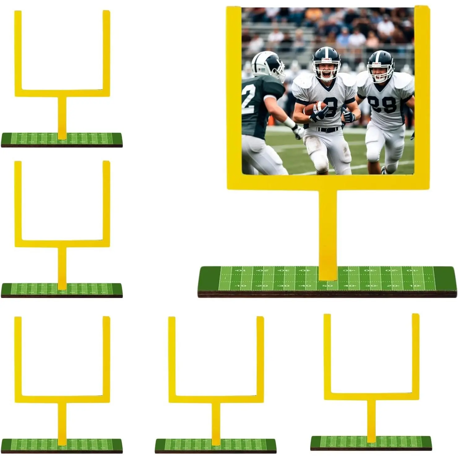 Wooden Football Goal Post Table Centerpieces - Party Decorations for Super Bowl, Birthday, Senior Night, Boys Room Decor, Sports Themed Photo Holder