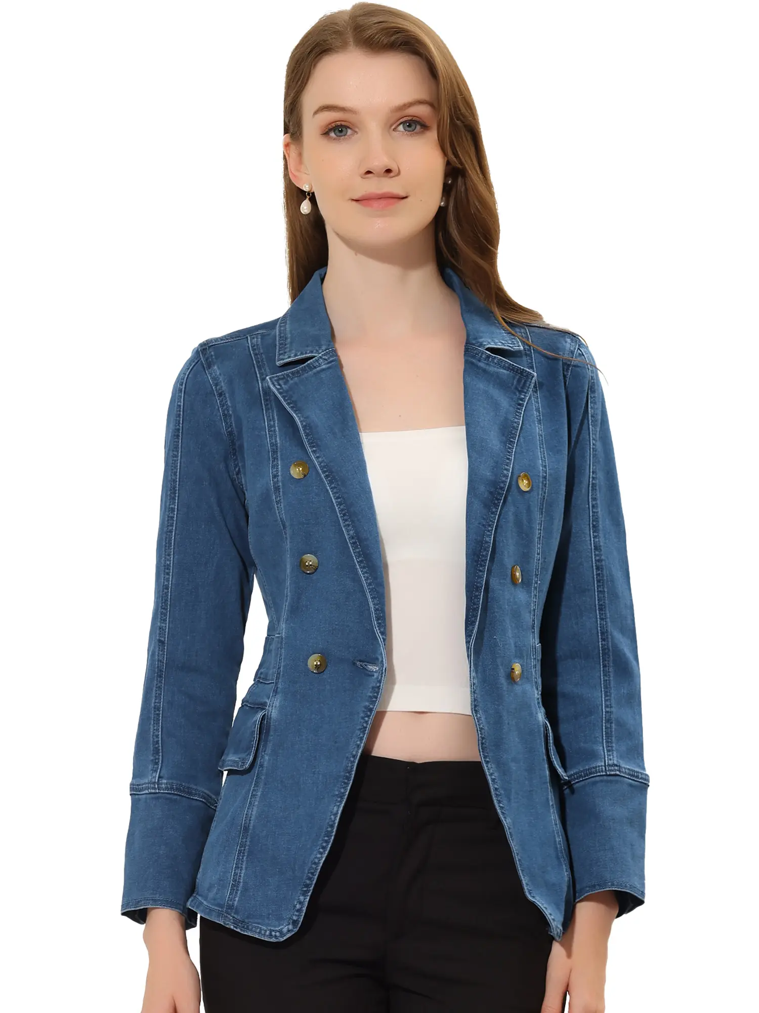 INSPIRE CHIC Jean Blazer Women's Lapel Notch Collar Long Sleeve Denim Jackets