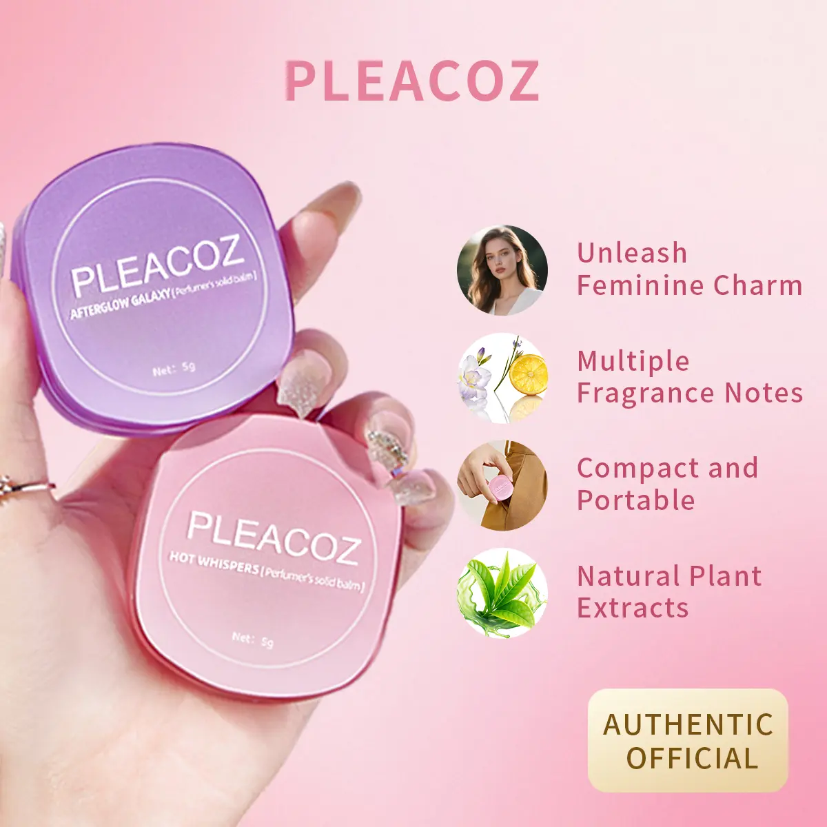 PLEACOZ Portable Women's Solid Balm Perfume - Natural Ingredients, Floral After Glow Scent, Travel-Friendly, Gifts for Women, Floral Fragrances