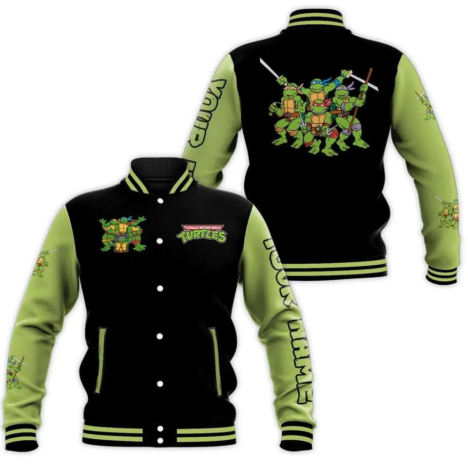 Personalized Teenage Mutant Ninja Baseball Jacket, Baseball Varsity Jacket, Sporty Streetwear Look, Everyday Casual Jacket