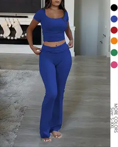 USBoutiqueCHIC Women‘s Short Sleeve Top & Lounge Pants Set | 180GSM Brushed Knit Two-Piece Outfit, Casual Comfort Wear