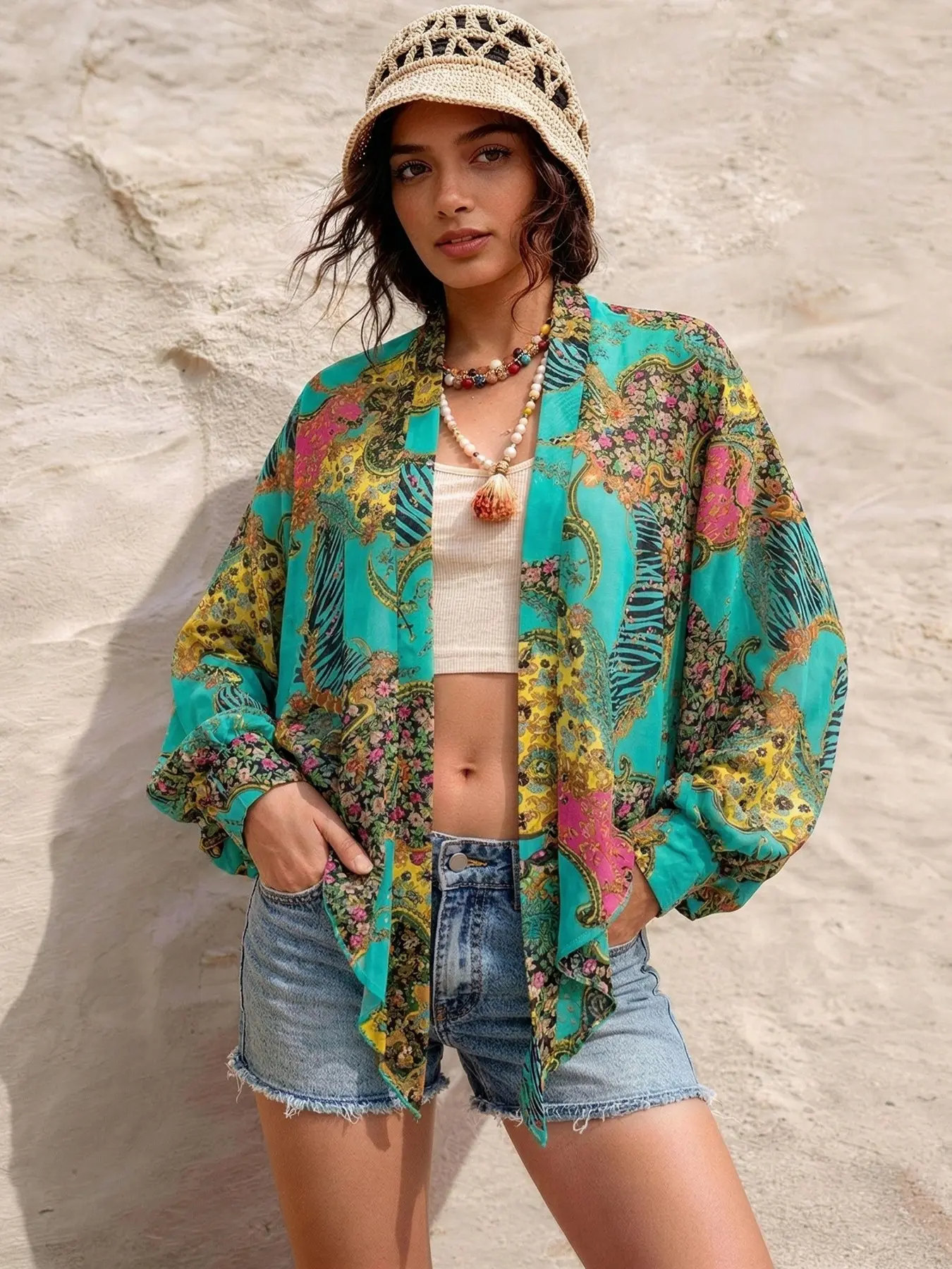 Elegant Floral Print Shawl for Women, Windproof Sand-Resistant Soft Summer Scarf, Versatile Fashion Accessory for Stylish All Season Shawl
