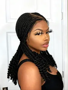 High-Quality HD Lace Women's Fashion Braided Wig, Handmade Pre-Braided Design, Medium-Length Curly Hair Tail, Perfect for Daily Party Wear