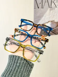 Women's Retro Boho Colorblock Rectangular Glasses, Lightweight Durable Fashion Eyewear, All Seasons Office Wear, Student Daily Use, Anti Blue Glasses