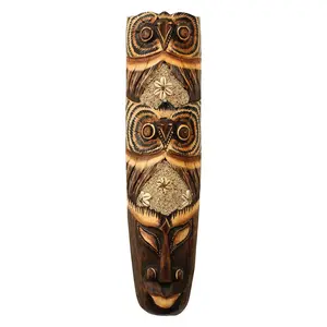 Wooden Tribal Owl Mask Hand Carved Wall Plaque Hanging Home Decor Accent Art Unique Sculpture Decoration Handmade Handcrafted Decorative