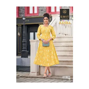 KNK-1 Women's Foil Print  Rayon Anarkali Kurta | 3/4 Sleeve A-Line Ethnic Dress