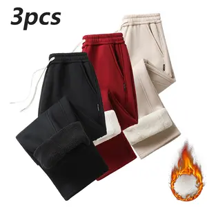 3PCS Men's Winter Alpaca Fleece Casual Pants, made from 100% polyester fiber with drawstring elastic waistband, warm and comfortable sports pants suitable for teenage students' daily life, commuting to work, campus sports, New Year celebrations, etc.; men