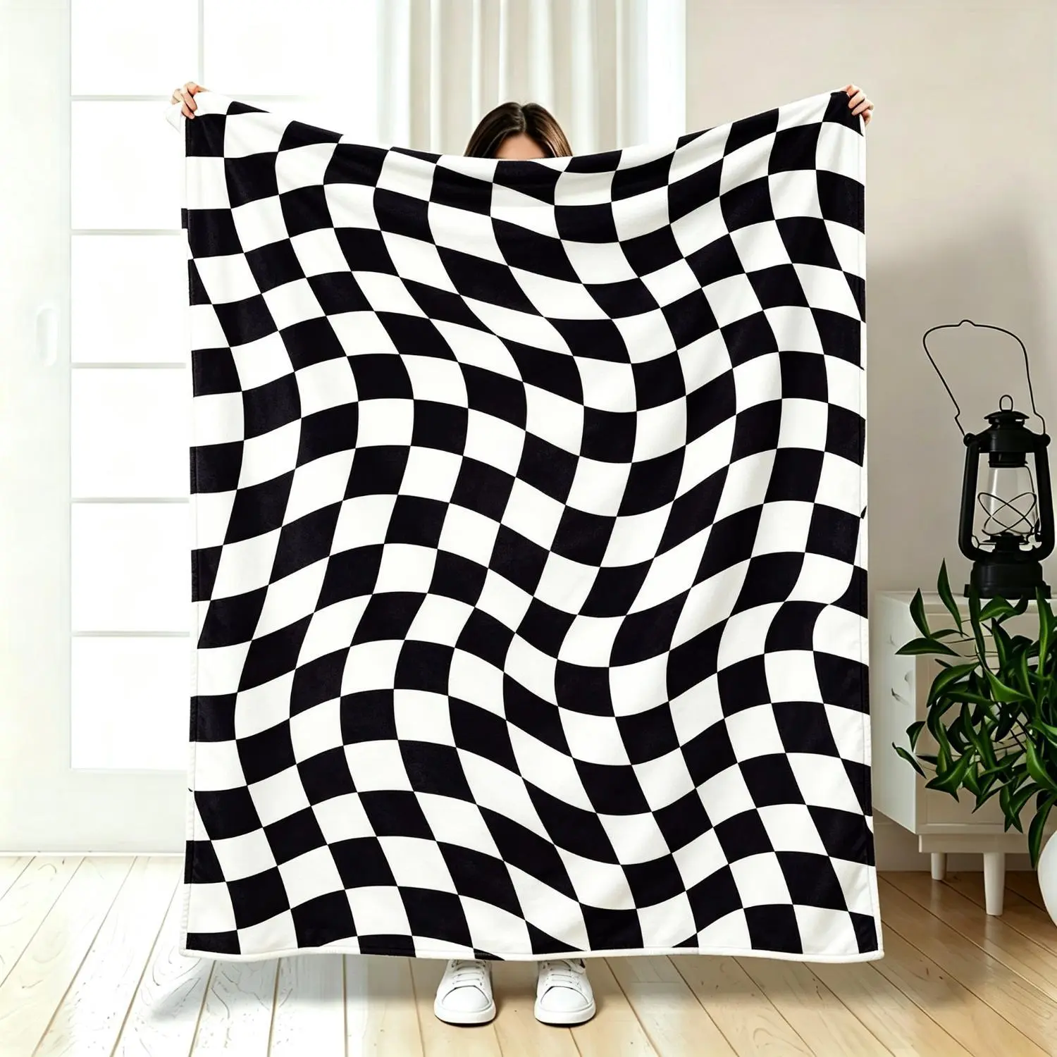 Black Checkered Throw Blanket Cozy Fuzzy Blanket for Bed Sofa Couch Warm Home Decor Blanket Gift for Checkerboard Race Car Lovers Checked Party