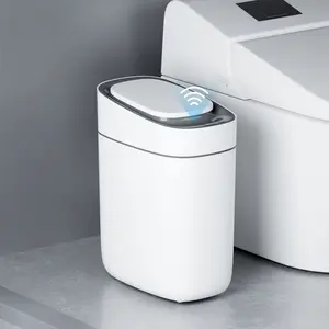 Can with Lid Automatic Garbage Can, 3.5 Gallon Slim Small White Plastic Smart  Bin, Narrow   for Bedroom, Bathroom, Toilet Office（4*AA Battery） motion sensor trash