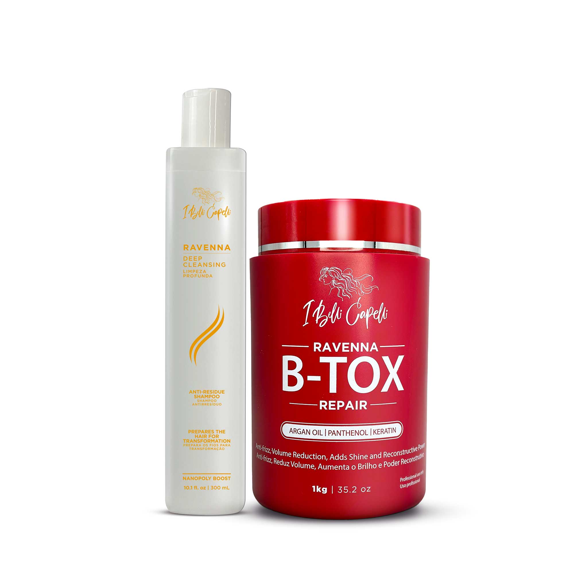 I Belli Capelli Ravenna B-Tox Repair Hair Mask Kit 1kg Anti-Residue Shampoo Keratin Argan Oil Frizz Control Professio