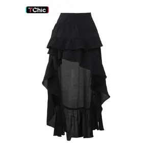Women's Plain Ruffle Hem Layered Skirt, Punk Fashion Asymmetrical Hem Skirt for Daily Wear, Ladies Bottoms for All SeasonsGift